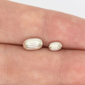 Sterling Silver Corrugated Rice/Oval Beads 3x4.5mm (10 pcs) Silver Accent Beads for Jewelry Making (0.925) Solid Silver Beads