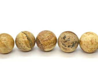 Picture Jasper (Natural) A Grade Round Gemstone Beads,4, 6, 8, 10, 12mm(16" Strands)Beige Brown Beads for Bracelets For Jewelry Making