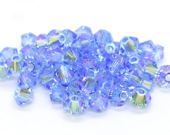 2 cuentas de cristal Swarovski Bicone 5328 de 3 mm con brillo de zafiro claro, cuentas de cristal arcoíris azules para hacer joyas, cuentas al por mayor, cuentas al por mayor