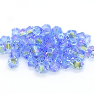 Light Sapphire Shimmer 2x Swarovski Crystal Bicone 5328 3mm, Blue Rainbow Crystal Beads for Jewelry Making, Bulk Beads, Wholesale Beads