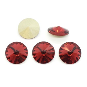 Cristal de Swarovski escarlata facetado Rivoli con reverso plateado 1122, 14 mm, Crystal Rivoli, Crystal Rivoli rojo, cuentas rojo cereza, 1 unidad