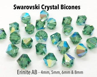 Erinite AB 5301/5328 - Green Rainbow Swarovski Crystal Bicone Beads 5mm 6mm 8mm Wholesale Crystal Beads for Jewelry Making, Bulk Beads