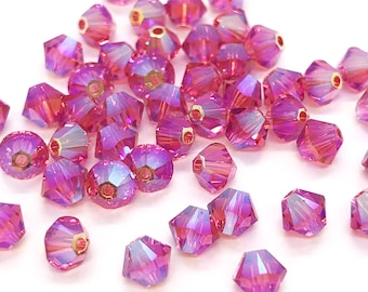 12pc Swarovski Crystal 5mm Rose Bicone 5328 Beads; Pink; October Birthstone