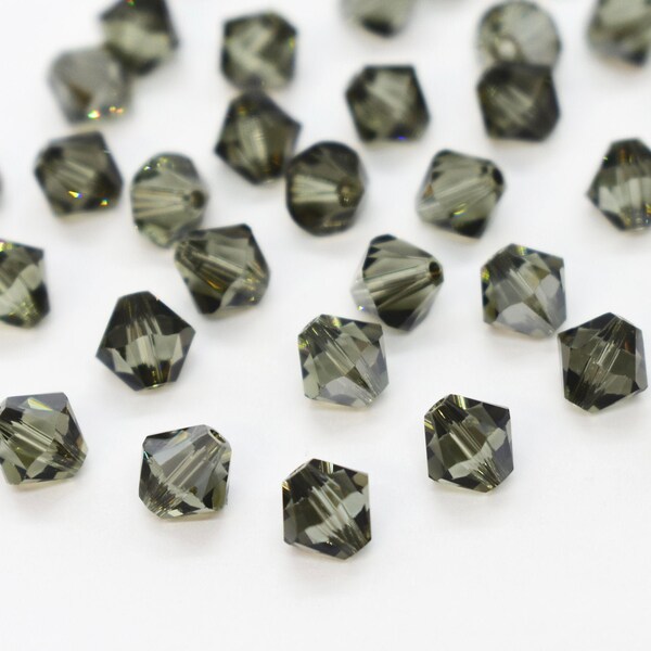 Swarovski Crystal Beads Bicone 5301/5328 Black Diamond Satin 4mm 5mm Silver Gray Crystal Beads, Authentic Swarovski