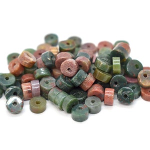 Fancy Jasper (Natural) A Grade, Heishi Wheel Gemstone Beads 4x2mm (80 pcs),Multi Colored Stone For Spacers, Pink, Green, Beige Spacer Beads