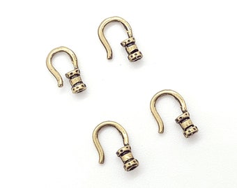 Antique Brass Crimp End Caps with Hook from JBB Findings, 4 pieces, 3mm x 10mm, Brass Crimp Ends for Chain or Leather, for Jewelry Making