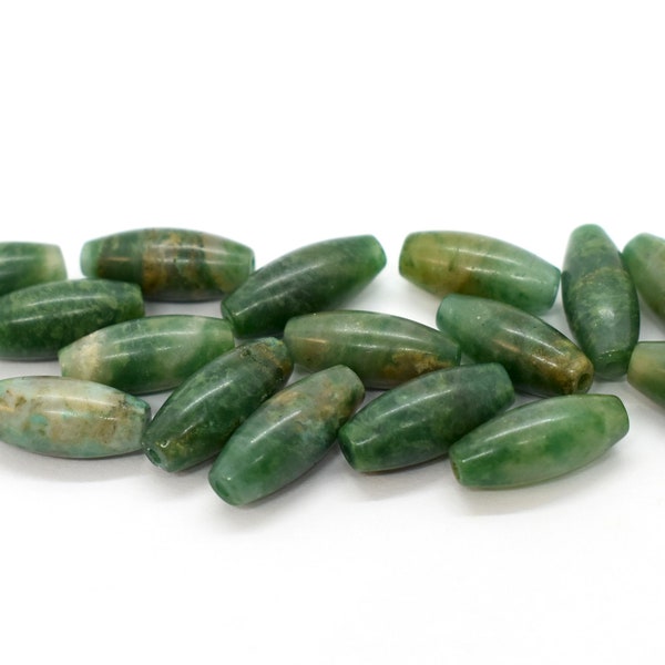 African Jade (Natural) A Grade Rice Oval Gemstone Beads (5x12mm) Green Gemstone Beads, Bulk Oval Beads for Jewelry Making, Unique Bead