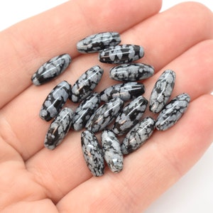 Snowflake Obsidian (Natural) A Grade Rice Oval Gemstone Beads (4x6mm, 5x12mm, 8x16mm), black and gray