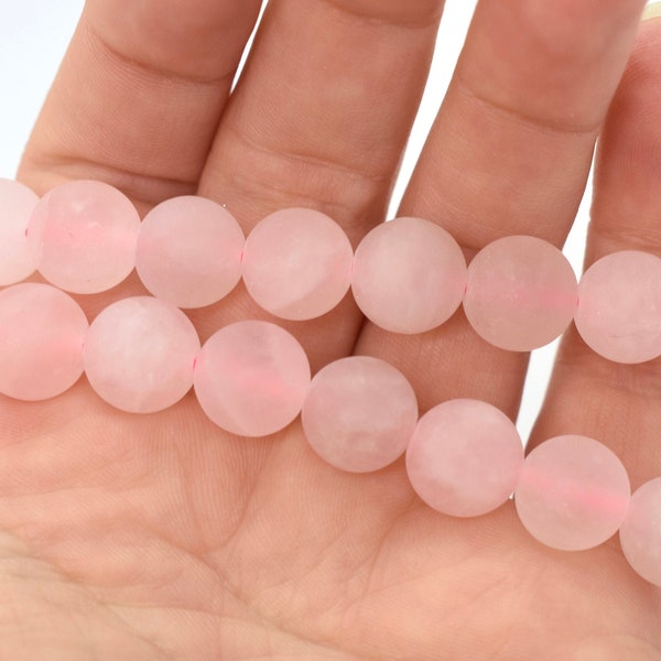 Matte Rose Quartz Natural (A Grade) Frosted Round Beads  (10mm) Light Pink Round 10mm Beads For Jewelry Making Wholesale Beads , BB
