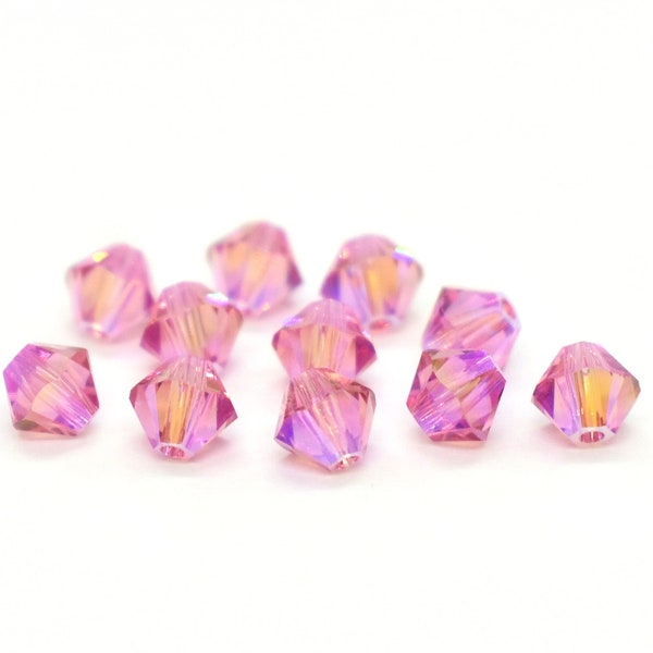 Rose Shimmer 2x Swarovski Crystal Bicone 5328, 3mm, Pink Rainbow Crystal Beads for Jewelry Making, Baby Color, Wholesale Beads,Rose