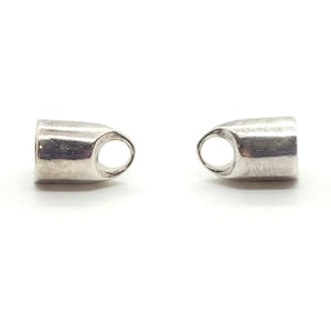 Silver Plated Brass Tube End Caps, 8mm x 12mm Cord Ends for Bracelets and Necklaces, For 6mm Cord or Kumihimo, 4mm Loop, 2 Pieces
