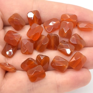 Carnelian (Dyed / Heated)Faceted Flat Rectangle Gemstone Beads - 8x10mm (20 pcs) Wholesale Red Gemstone Beads for Jewelry Making, Beads Bulk
