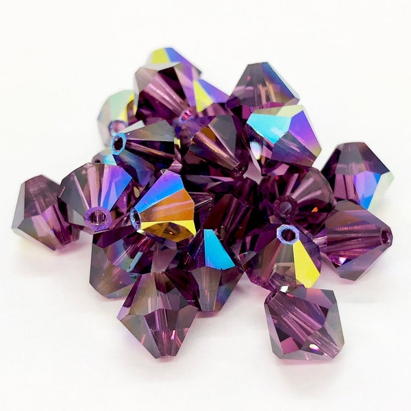 Swarovski Crystal Beads Bicone 5301/5328 Amethyst AB 3mm 5mm 8mm Purple Rainbow Authentic Swarovski Crystal Bicone Beads Crystal Beads