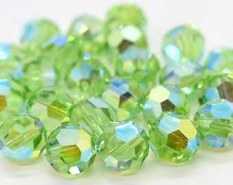 Peridot AB2x 5000 Bright Green Rainbow Swarovski Crystal Round Beads 8mm, Rainbow Crystal Beads for Bracelets, Bright Green Swarovski