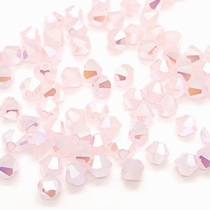 Rose Opal AB2X Preciosa Czech Crystal Bicone Beads, 4mm Bicone Beads,24 pcs.Authentic Preciosa Compatible With Swarovski Crystal 5301/5328