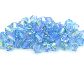 Swarovski Crystal Beads Bicone Aquamarine Shimmer 2x 5328 3mm 4mm, Rainbow Crystal Aqua Blue Authentic Swarovski Bicones Blue Rainbow