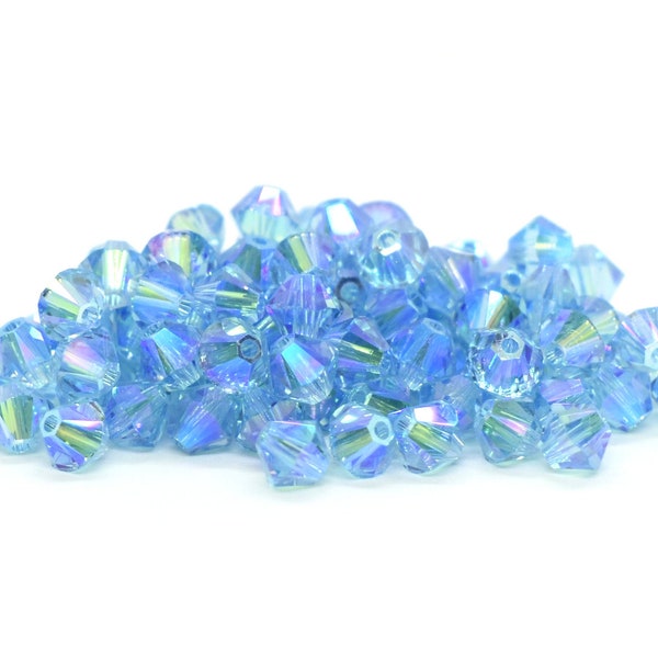 Swarovski Crystal Beads Bicone Aquamarine Shimmer 2x 5328 3mm 4mm, Rainbow Crystal Aqua Blue Authentic Swarovski Bicones Blue Rainbow