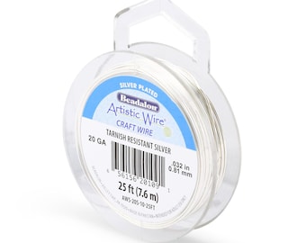 May include: A spool of silver-plated Beadalon Artistic Wire, 20 gauge, tarnish-resistant. The clear plastic spool contains 25 ft (7.6 m) of wire, with a diameter of .032 in (0.81 mm). Ideal for jewelry making and craft projects.