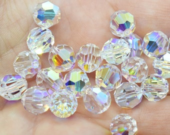 Swarovski Crystal Beads Faceted Round Beads AB Coated Crystal Beads Clear  Wedding Beads Jewelry Making Crystal Loose Bead 4pcs 