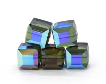 Morion AB 5601 Swarovski Crystal Cube Bead (4mm, 6mm, 8mm) Green Gray Blue Crystal Square Beads for Jewelry Making, Wholesale Crystal Beads