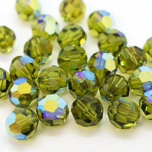 Olivine AB Olive Green Swarovski Crystal Round Beads 4mm 5mm, 5000, Cute Olive Green Round Crystal Beads, Rainbow Wholesale Swarovski