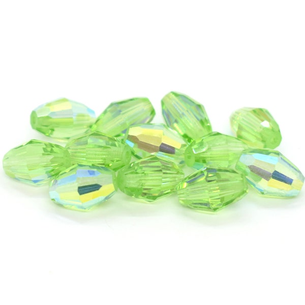 Peridot AB - 5200 Green Rainbow Swarovski Crystal Faceted Oval Barrel Beads for Birthstone Jewelry 9x6mm Wholesale Swarovski, Bulk Crystal