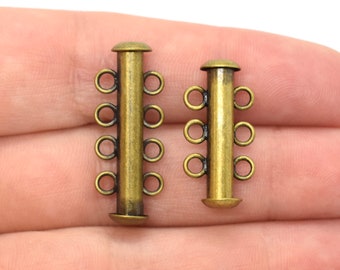 Antique Brass Multi Strand Tube/Bar Clasp, 3 or 4 Strand Clasps, Bronze Slide Lock Clasp for Necklaces & Jewelry Making, 1 Clasp per Order