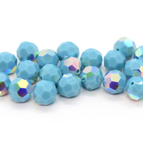Turquoise AB 5000 Swarovski Crystal 6mm Round Beads Blue Rainbow Wholesale Swarovski Beads Opaque Light Blue Swarovski Color Crystal