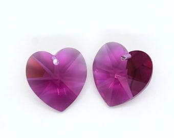 Fuchsia Swarovski Crystal Faceted Heart Pendant 6202 10.3x10mm, 1 Pc, Pink Crystal Heart Beads for Jewelry Making, Bulk Beads