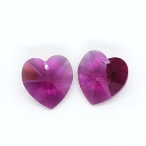 Fuchsia Swarovski Crystal Faceted Heart Pendant 6202 10.3x10mm, 1 Pc, Pink Crystal Heart Beads for Jewelry Making, Bulk Beads