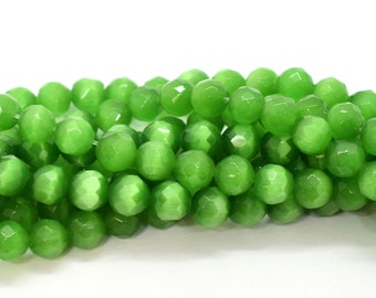 Grüne Fibre Optik (Katzenaugen) facettierte runde Perlen für die Schmuckherstellung - 4 mm 6 mm - Großhandel Vintage Glasperlen zur Herstellung von Schmuck