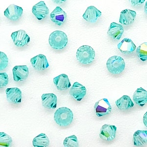 Caribbean Sea AB Preciosa Czech Crystal Bicone Beads, 3mm, 6mm Green Blue Ocean Colored Bicone Beads, Light Blue Green, for Jewelry Making