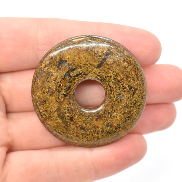 Bronzite (Natural) A Grade Donut Gemstone Pendant - 40mm - Wholesale Jewelry Supplies for Jewelry Making, Beads Bulk