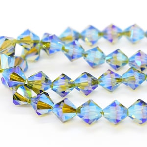 Olivine AB2x Swarovski Crystal Bicone, 6mm, 8mm 5301/5328 - Green & Blue Crystal Beads for Jewelry Making, Bulk Jewelry Supplies