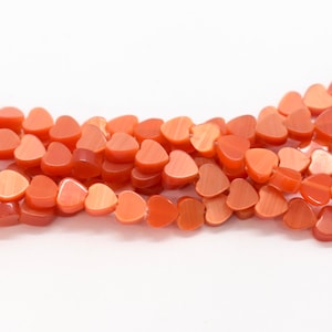Orange Fiber Optic (Cat&#39;s Eye) Glass Flat Heart Beads for Jewelry Making 6mm Vintage Red Orange Beads to Make Jewelry With, Bulk Beads