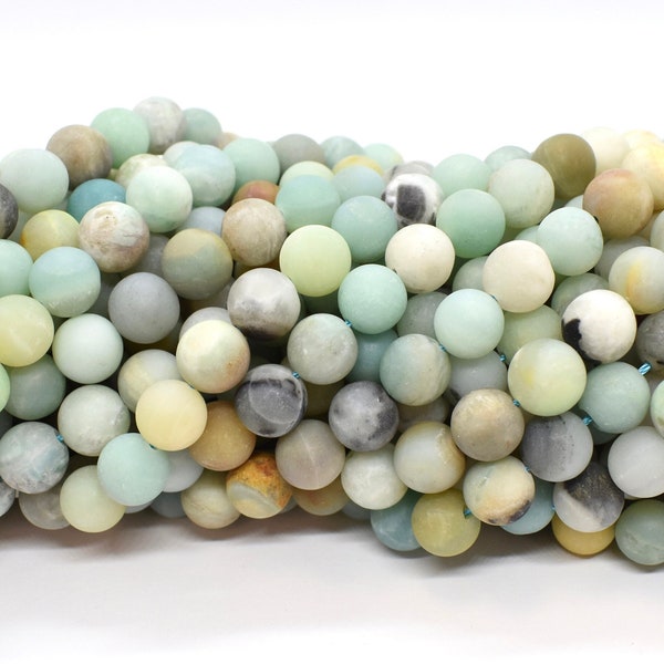 Flower Amazonite (Natural) A Grade Frosted/Matte Round Gemstone Beads (6mm 8mm 10mm) Gemstone 16" Strand Blue/Green Ocean Color,Wholesale,BB