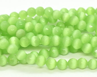 Apfelgrün Fibre Optik (Katzenaugen) facettierte runde Perlen für die Schmuckherstellung - 4 mm 6 mm 8 mm - Großhandel Vintage Glasperlen Schmuck zu machen