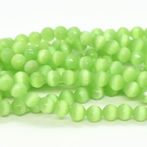 Apple Green Fiber Optic (Cat&#39;s Eye) Faceted Round Beads for Jewelry Making - 4mm 6mm 8mm - Wholesale Vintage Glass Beads to Make Jewelry