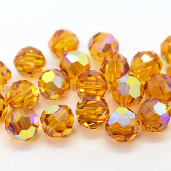 Topaz AB Swarovski 5000 Crystal Round Beads 4mm 6mm 14mm 16mm Amber Colored Crystal Orange Round Beads,Swarovski November Birthstone