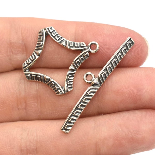 Sterling Silver Toggle Clasp - Patterned Diamond - JBB Findings, 22x25mm, 1 Clasp/pkg, Silver Jewelry Findings to Make Jewelry With, Bulk
