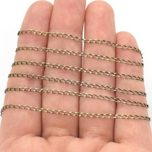 Antique Brass Plated Curb Chain - 1.7mm x 3.8mm, Sold by the Foot - Brass Chain for Jewelry Making, Wholesale Jewelry Chain, Extender Chain