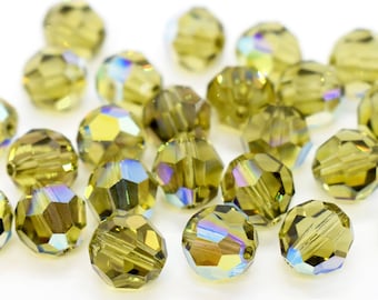 Khaki AB 5000 Swarovski Crystal Round Beads Olive Green 4mm 6mm 8mm, Wholesale Olive Green Round Beads, Rainbow Swarovski Crystal