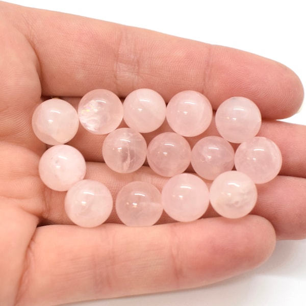 Rose Quartz (Natural) Smooth Round Gemstone Half Drilled Beads - Pink Gemstone Beads for Jewelry Making, 6mm 8mm Beads, For Earrings