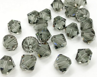 Swarovski Crystal Beads Bicone 5301/5328 Black Diamond 3mm 4mm 5mm 8mm 10mm Grey Crystal Beads, Black Diamond, Authentic Swarovski Bicones