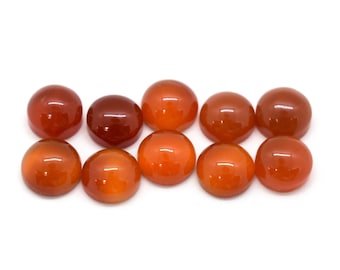 Carnelian (Dyed/Heated) Round Flat Back Gemstone Cabochon - 4mm 6mm - Red Orange Cabochon Beads for Jewelry Making, Wholesale Supplies