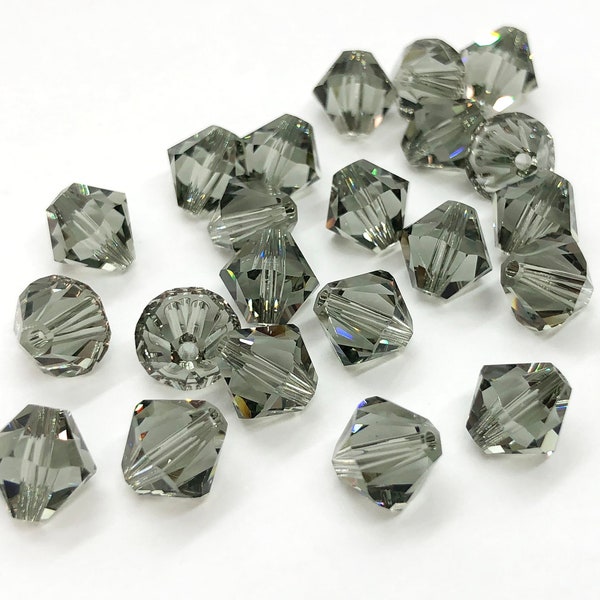 Swarovski Crystal Beads Bicone 5301/5328 Black Diamond 3mm 4mm 5mm 8mm 10mm Grey Crystal Beads, Black Diamond, Authentic Swarovski Bicones