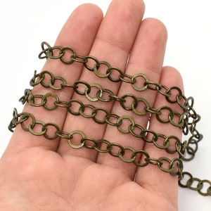 Antique Brass Plated Flat Circle Cable Chain - 7mm, Sold by the Foot - Brass Chain for Jewelry Making, Bulk Jewelry Chain, Rolo Chain
