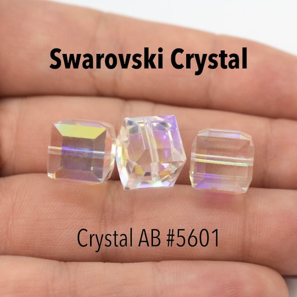 Crystal AB 5601 Clear Rainbow Swarovski Crystal Cube Beads for Jewelry Making (4mm 6mm) Crystal For Wedding Headpieces, Crystal Tiara