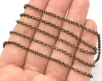 Antique Brass Plated Rolo Chain - 1.8mm, Sold by the Foot - Brass Chain for Jewelry Making, Bulk Jewelry Chain, Rolo Chain to Make Jewelry