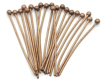 Alfileres de cabeza esférica chapados en cobre antiguo, calibre 22, 20 unidades de 2,5 cm (1 pulgada), alfileres de cabeza simple, suministros de joyería al por mayor, fornituras de cobre.